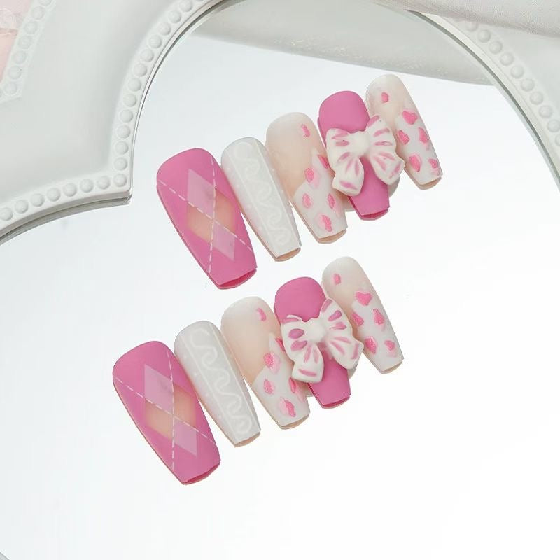 Classic Pink Row - Handmade Press On Nails