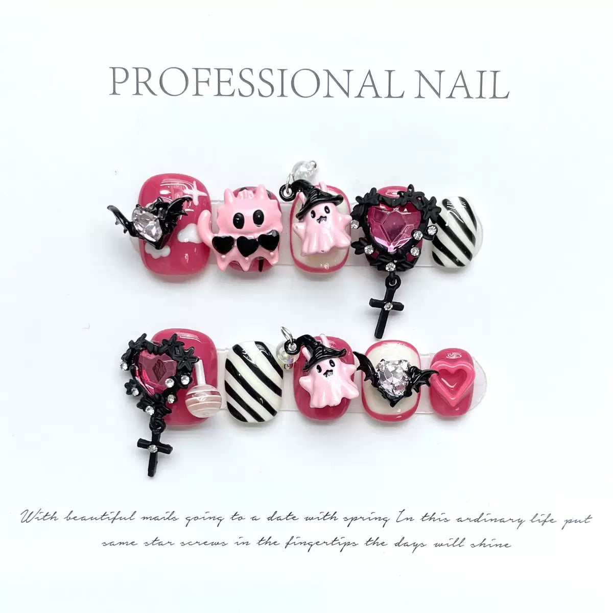 Halloween Blush Pixie - Holiday Handmade Press On Nails