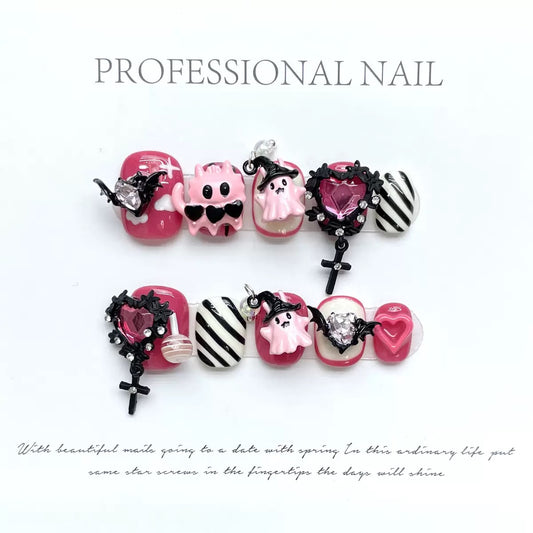 Halloween Blush Pixie - Holiday Handmade Press On Nails