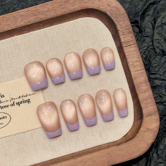 Taro Purple French -  Handmade Press On Nails