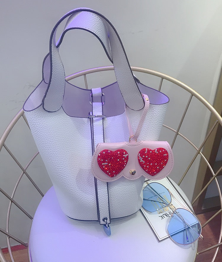 Bling Rhinestone Leather Glasses Case Bag Charm- Fashion Accessories