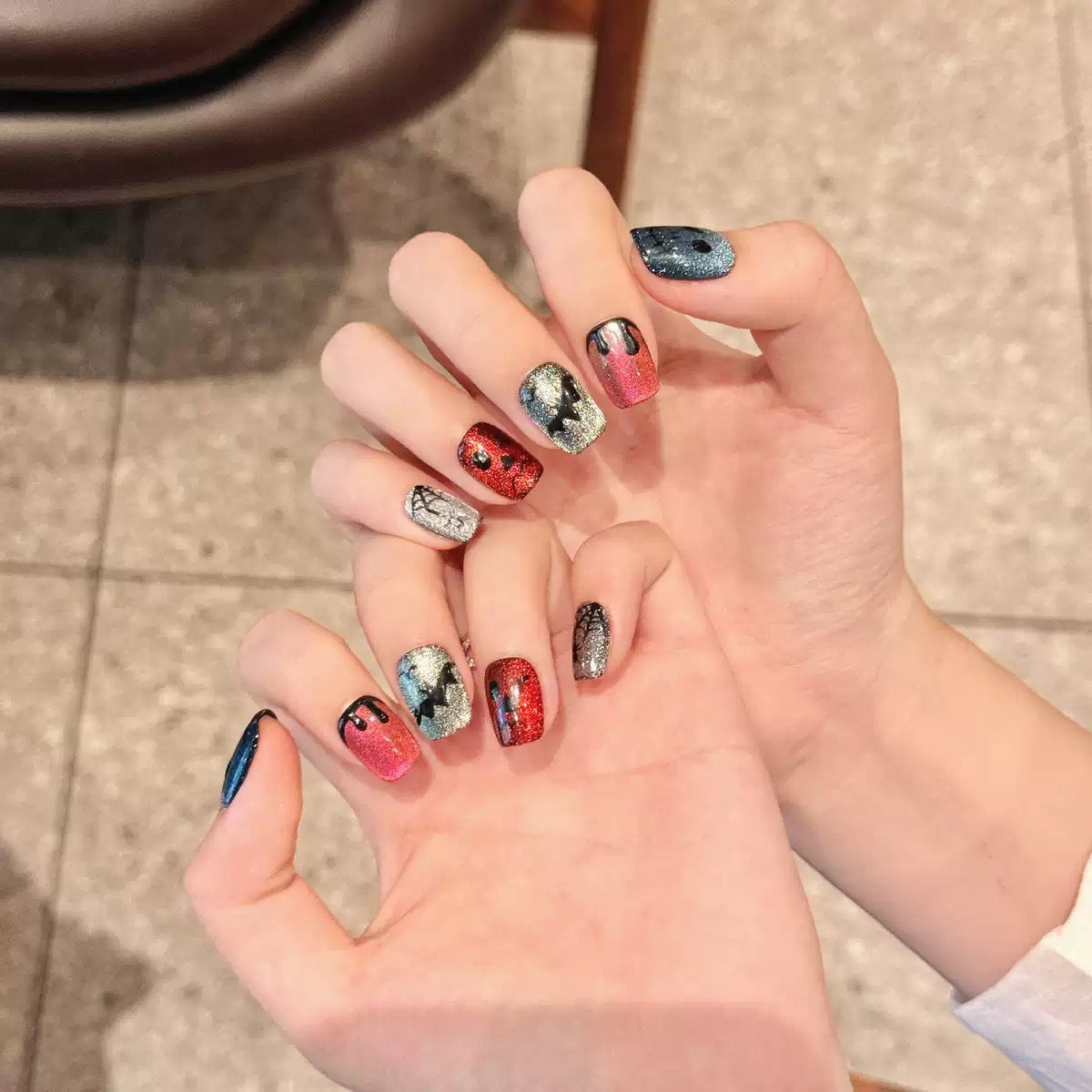 Halloween Cat Eye Blue - Holiday Handmade Press On Nails