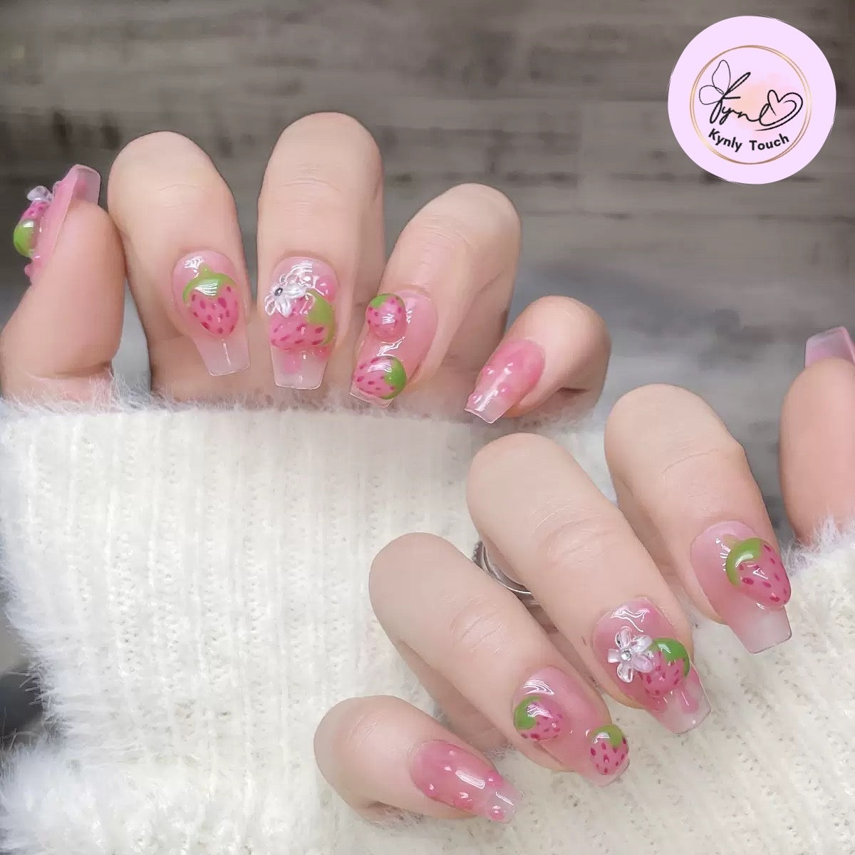 3D Stawberry - Handmade Press On Nails