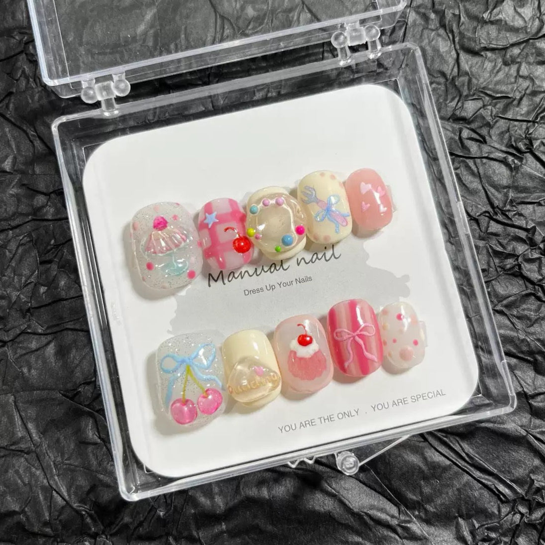 Cherry Cake - Cute Kawaii Handmade Press On Nails