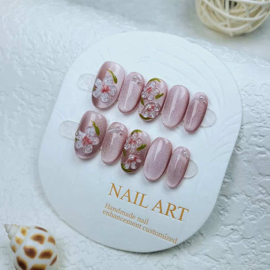 Classic Pink Flower - Fairy Chic Handmade Press On Nails