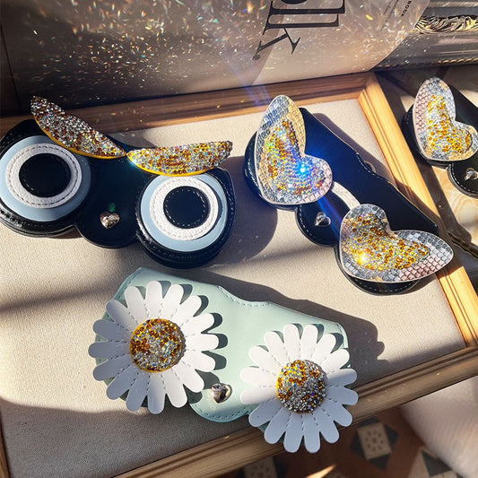 Bling Rhinestone Leather Glasses Case Bag Charm- Fashion Accessories