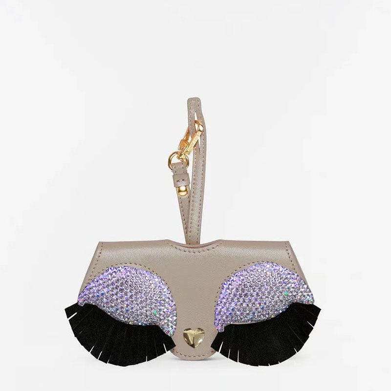 Bling Rhinestone Leather Glasses Case Bag Charm- Fashion Accessories