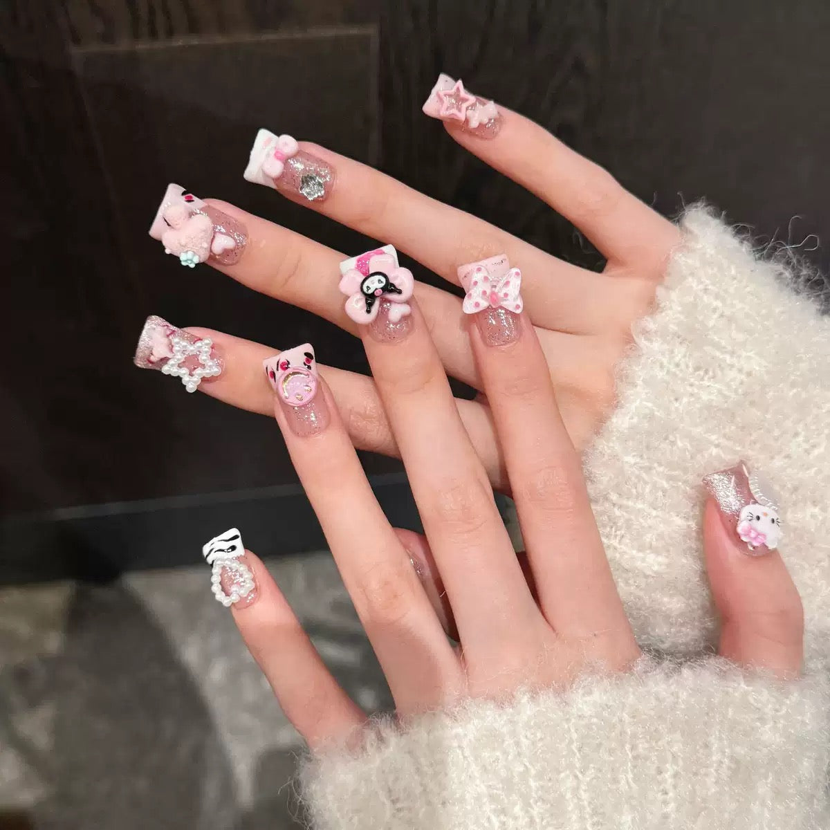 Pink KT - Duck Shape Handmade Press On Nails