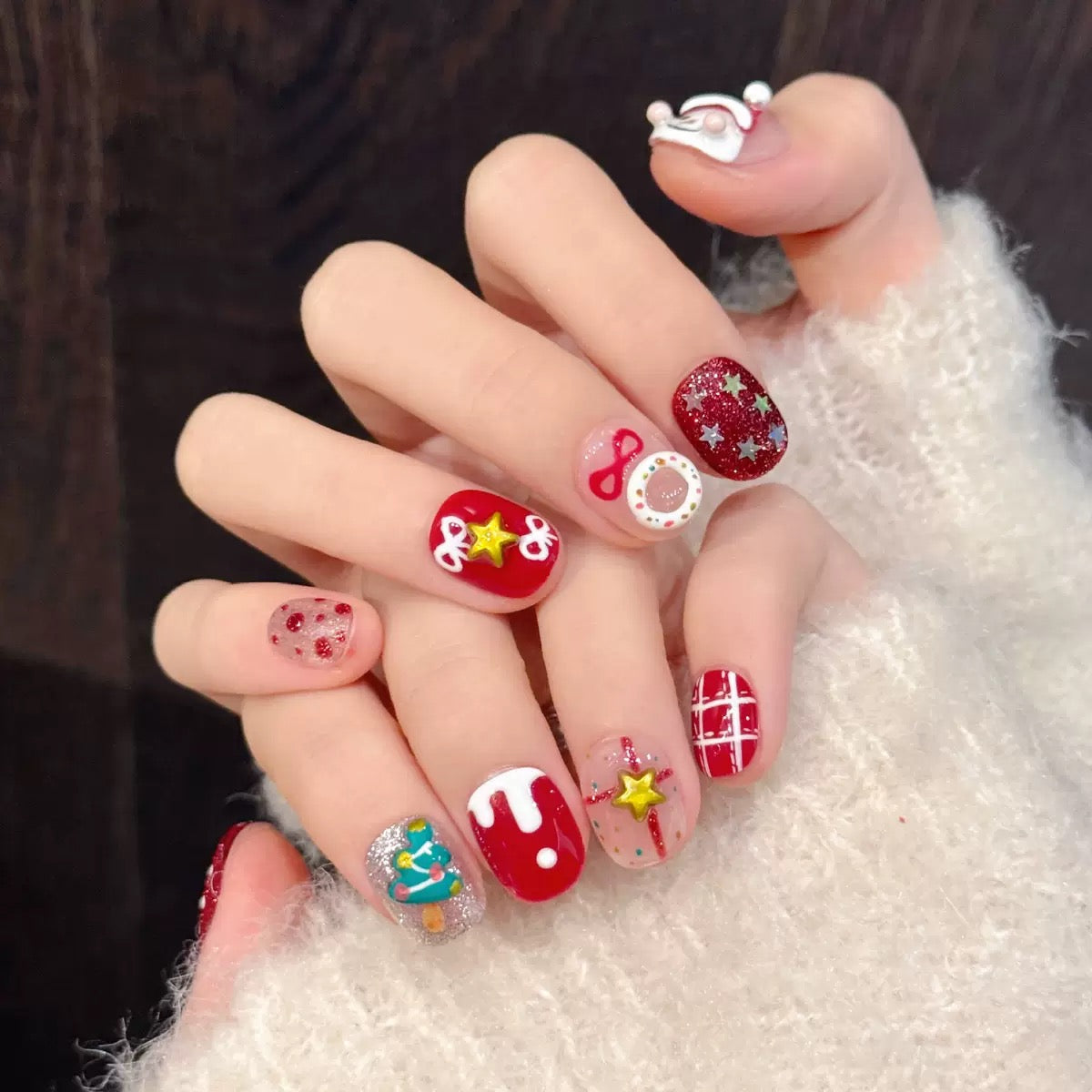 Xmas Snow - Holiday Handmade Press On Nails