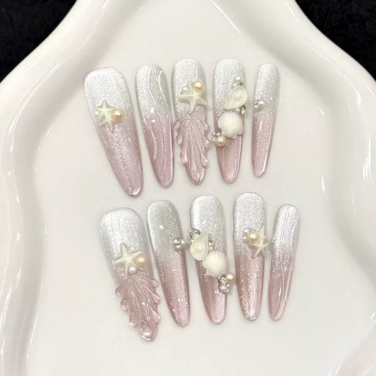 Pearl Tale - Long Party Handmade Press On Nails