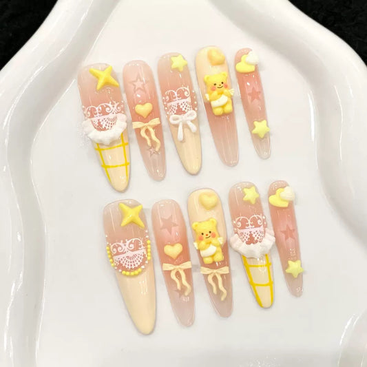 Butter Bear - Long Party Handmade Press On Nails
