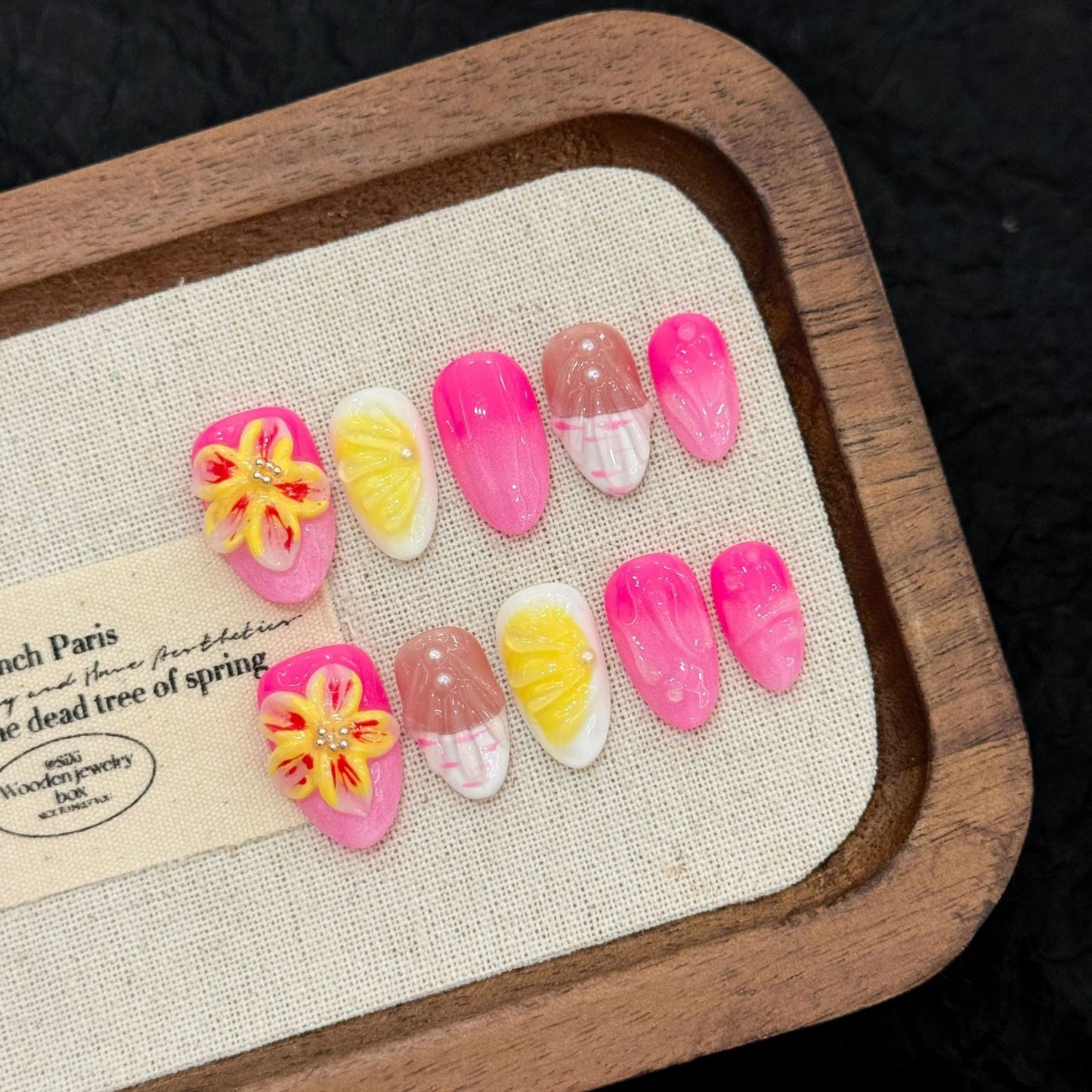 Classic Pink - 3D Carved Almond - Handmade Press On Nails