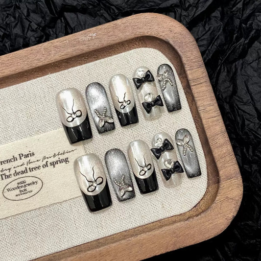 Silver Row -  Handmade Press On Nails