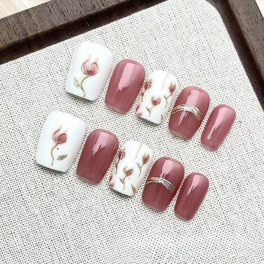 Blushing Roses - Fairy Chic Handmade Press On Nails