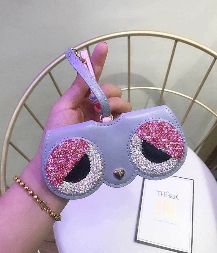 Bling Rhinestone Leather Glasses Case Bag Charm- Fashion Accessories