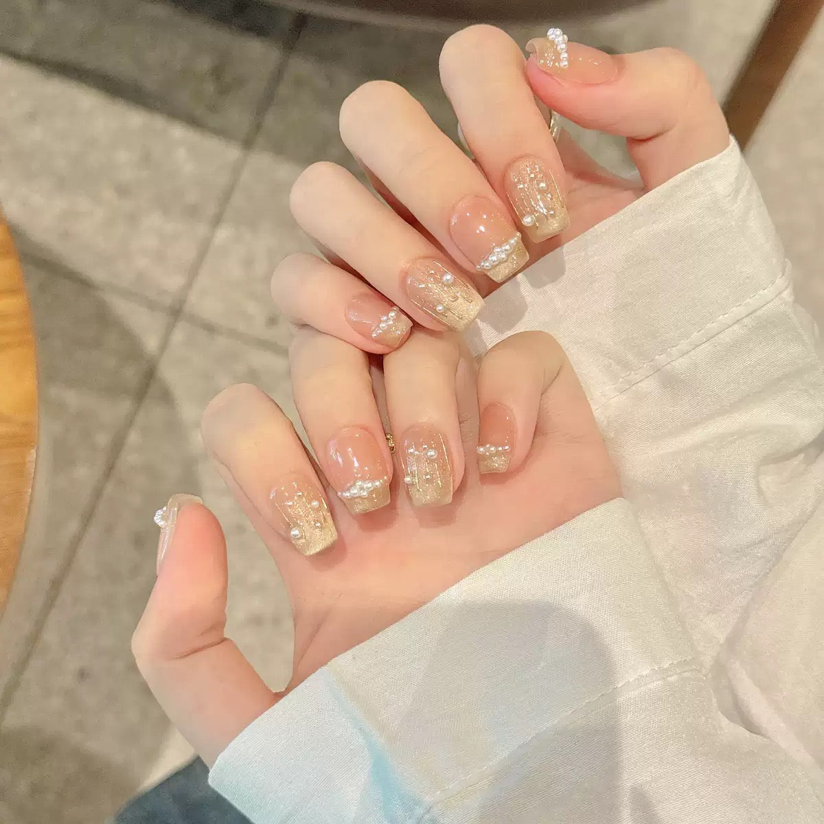 Pearl-Accent French - Handmade Press On Nails