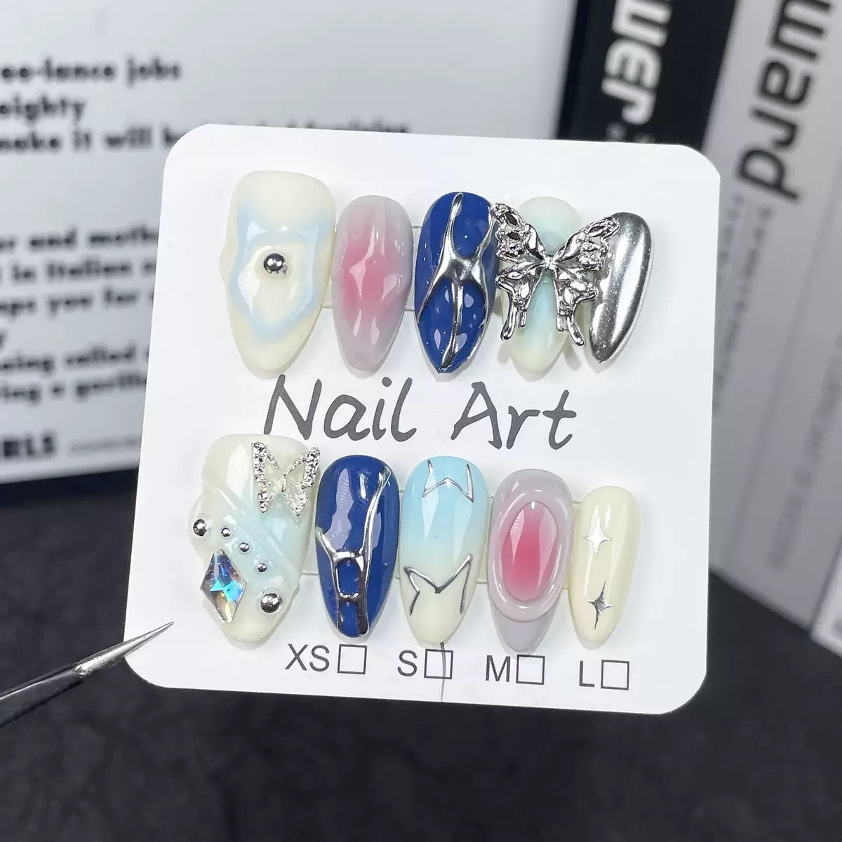Classic Blue Butterfly Y2K - Handmade Press On Nails