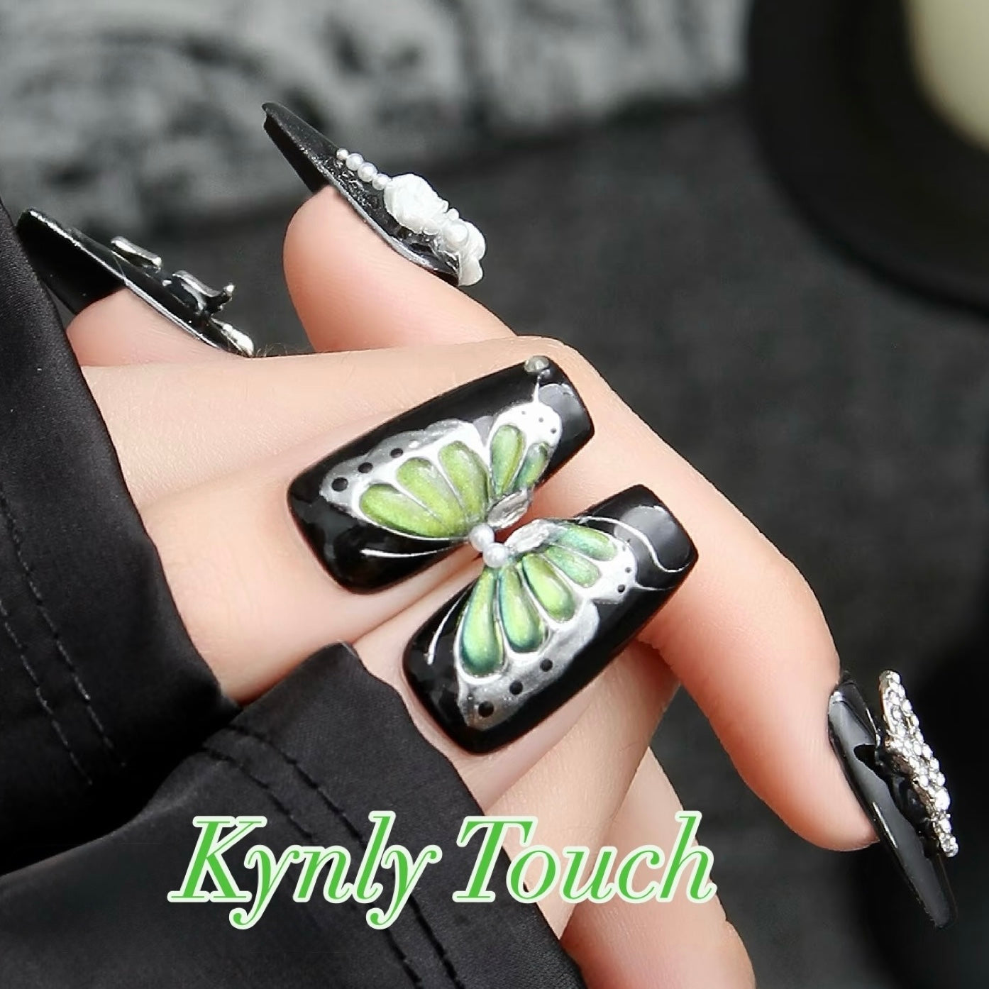 Green Butterfly - Handmade Press On Nails