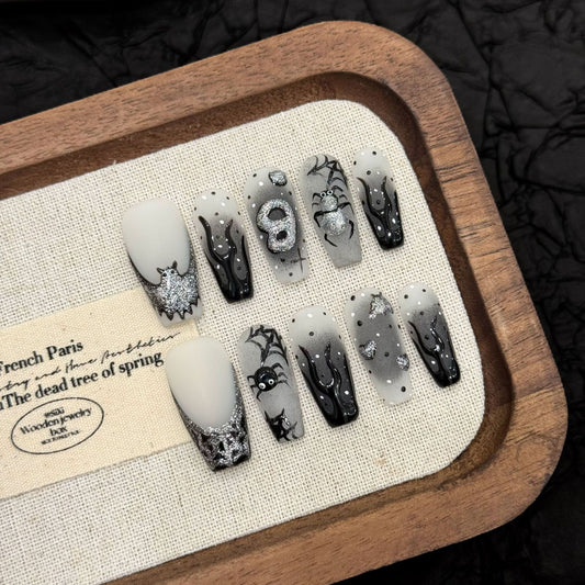 Halloween Silver Bat - Holiday Handmade Press On Nails