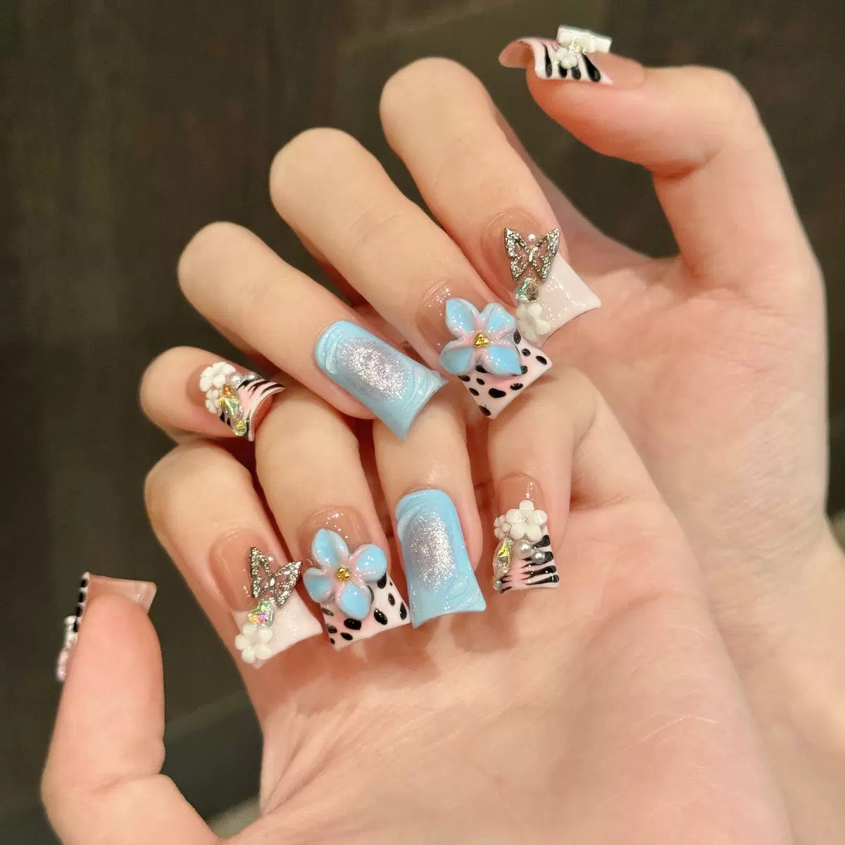 Sky Flower - Duck Shape Handmade Press On Nails