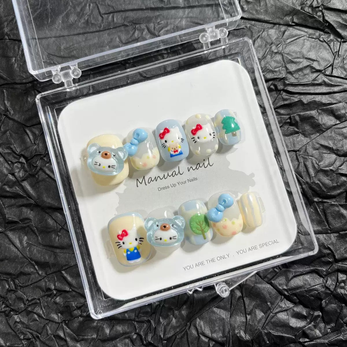 *Spinning* Blue Kitty - Kids Handmade Press On Nails