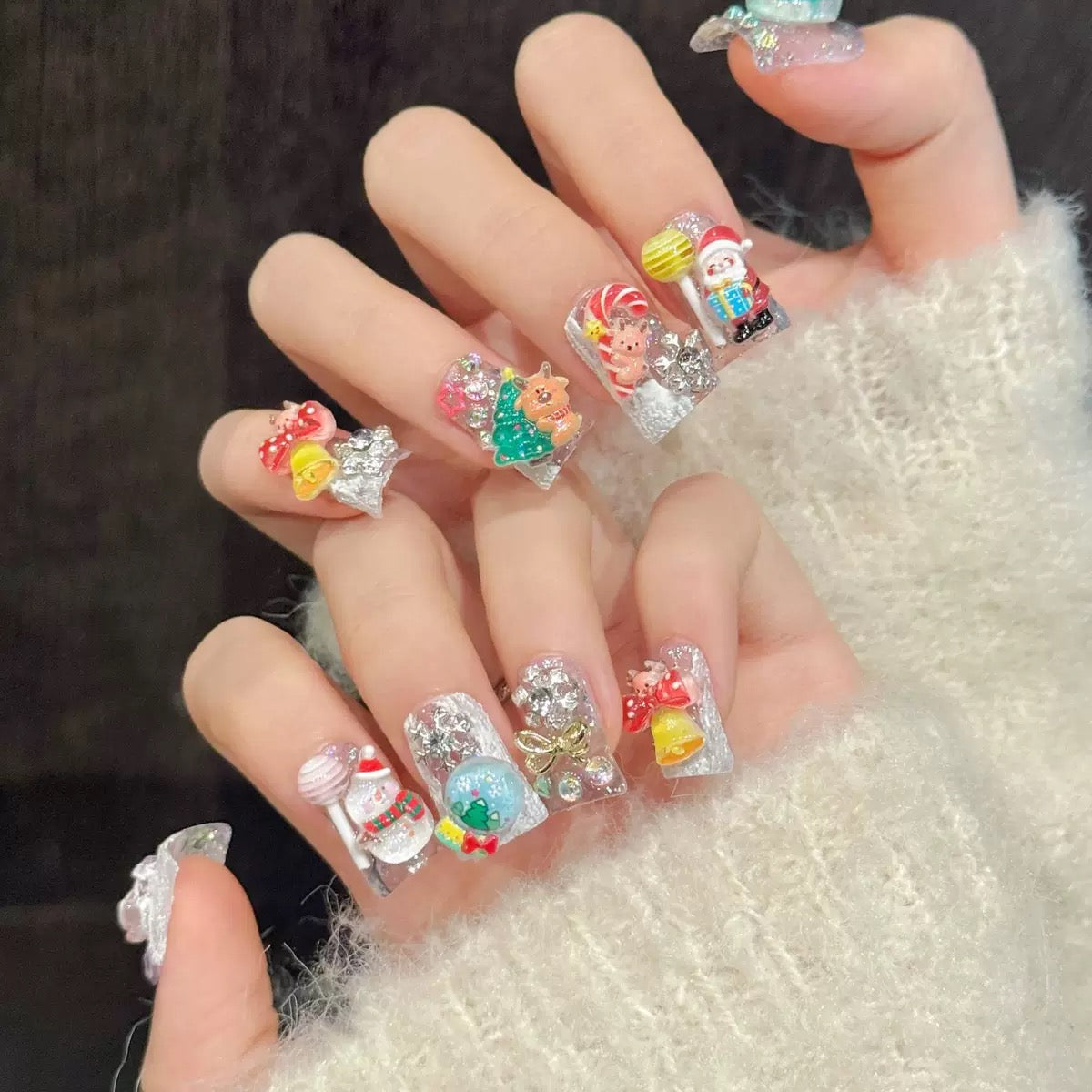 Ice Xmas - Duck Shape Handmade Press On Nails