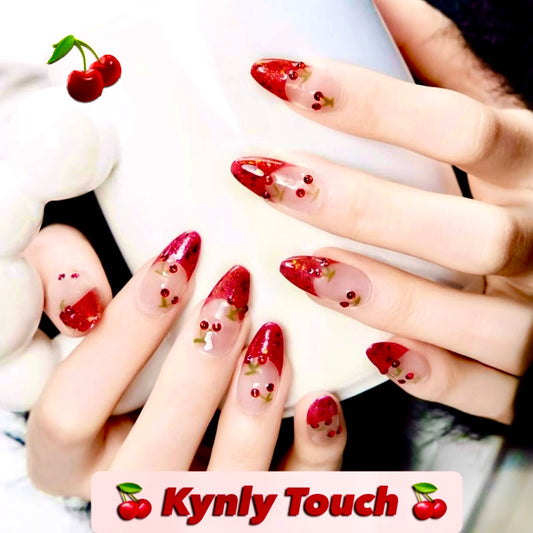 Cherry Red French -  Handmade Press On Nails