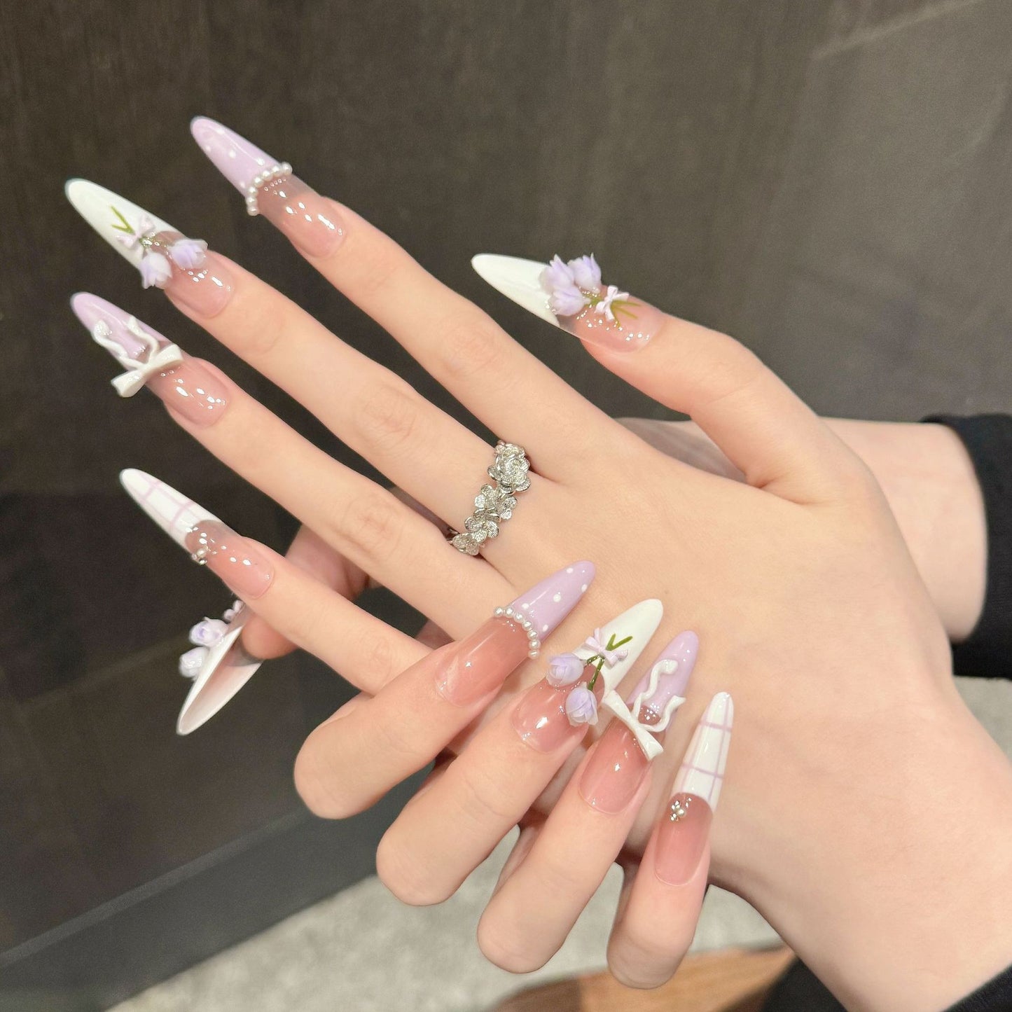 Purple Rose - Long Party Handmade Press On Nails