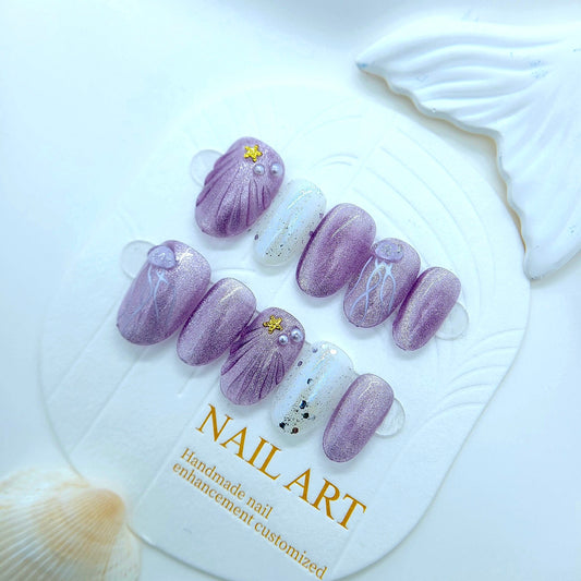 Purple Shell - Fairy Chic Handmade Press On Nails