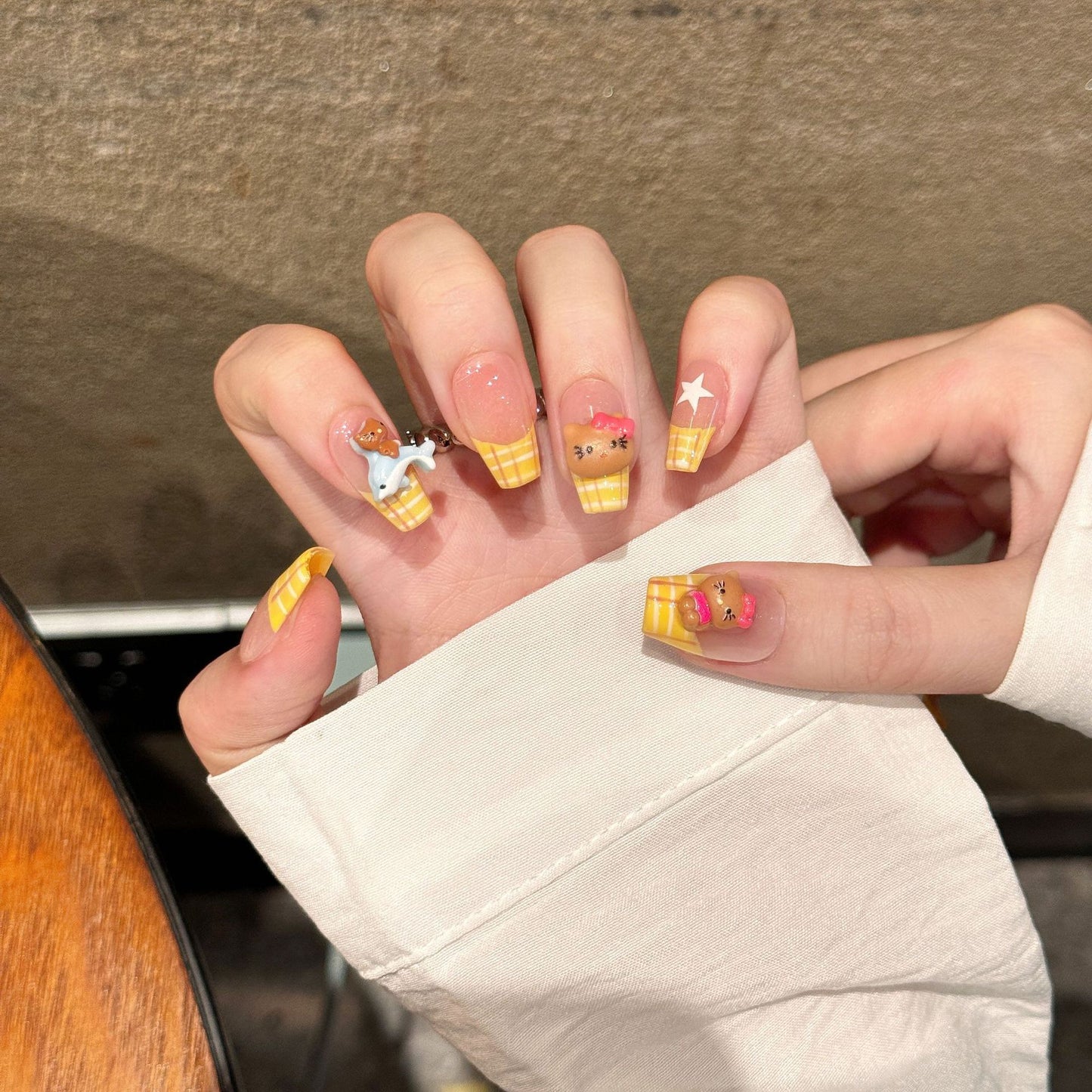 Yellow French KT- Cute Kawaii Handmade Press On Nails