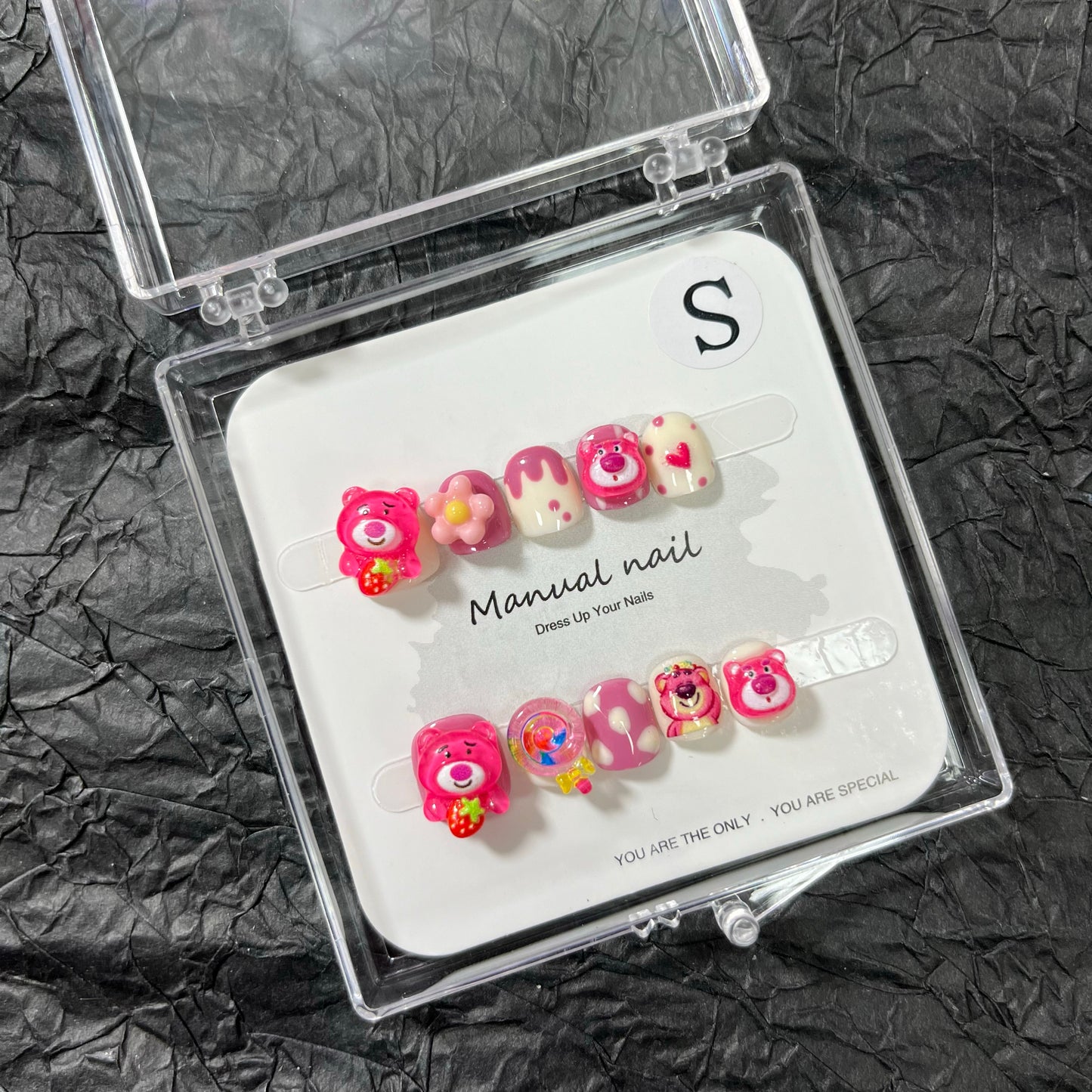 Strawberry Bear - Kids Handmade Press On Nails