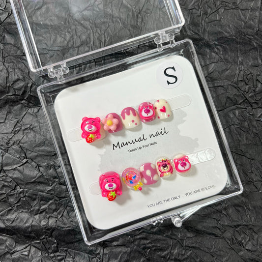 Strawberry Bear - Kids Handmade Press On Nails