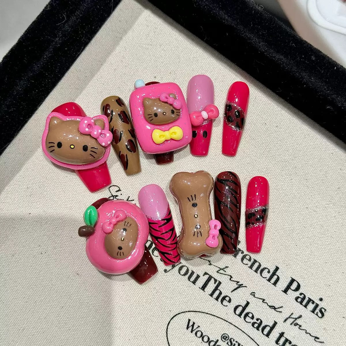 Black KT Vacation -  Handmade Press On Nails