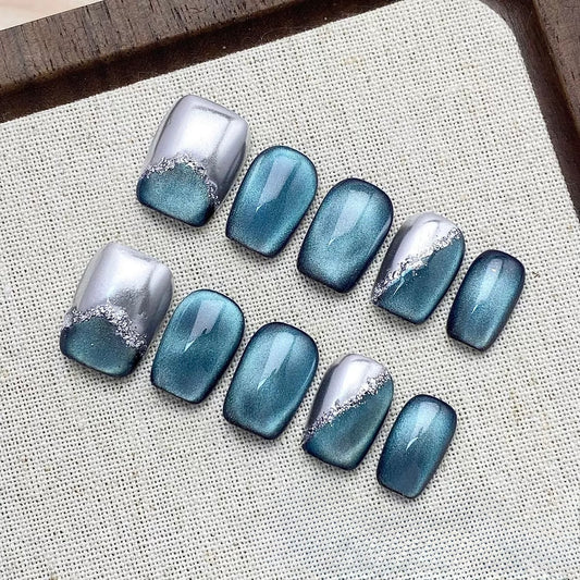 Lake Blue Amber - Fairy Chic Handmade Press On Nails