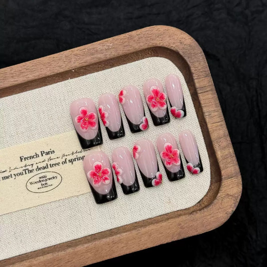 Midnight Sakura -  Handmade Press On Nails