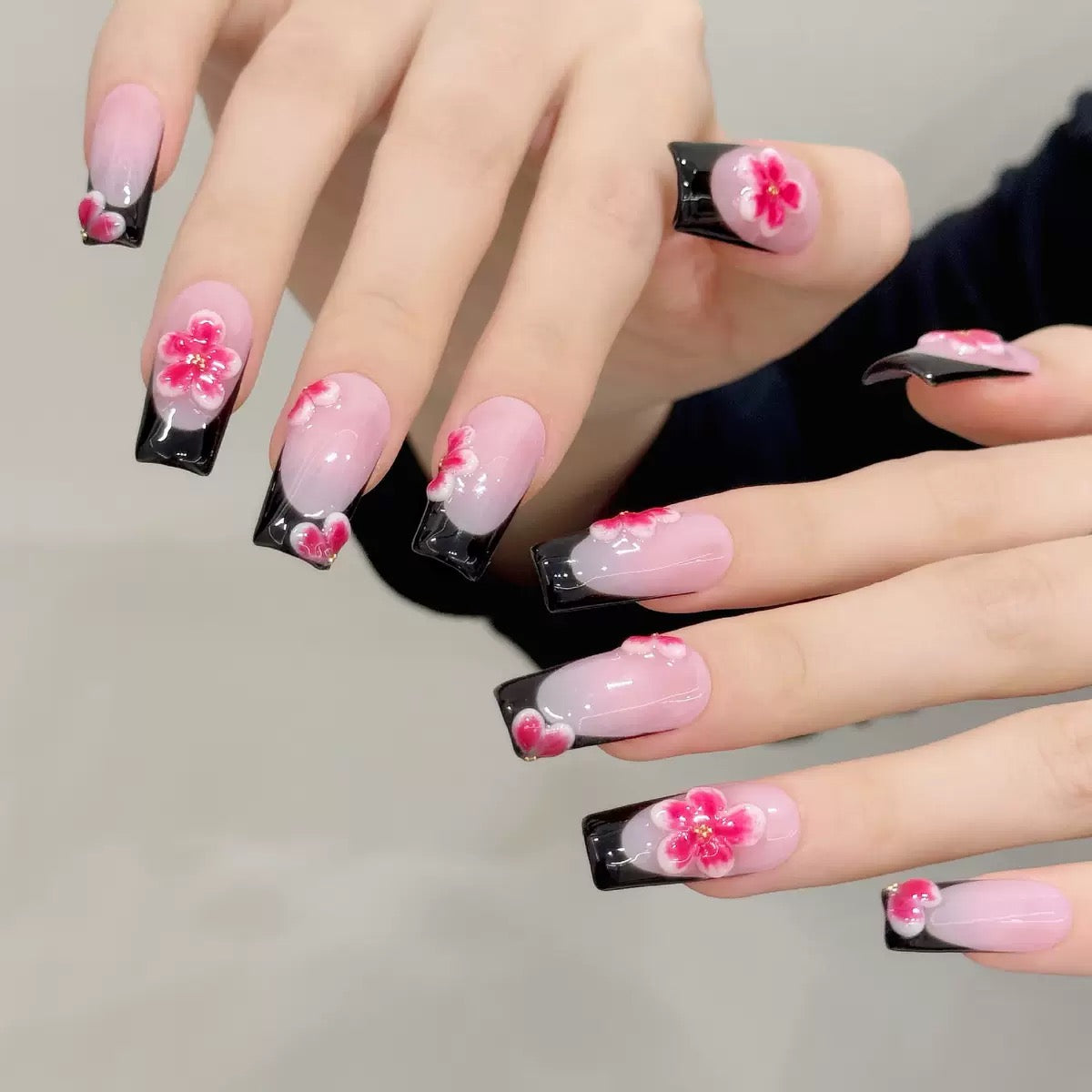 Midnight Sakura -  Handmade Press On Nails