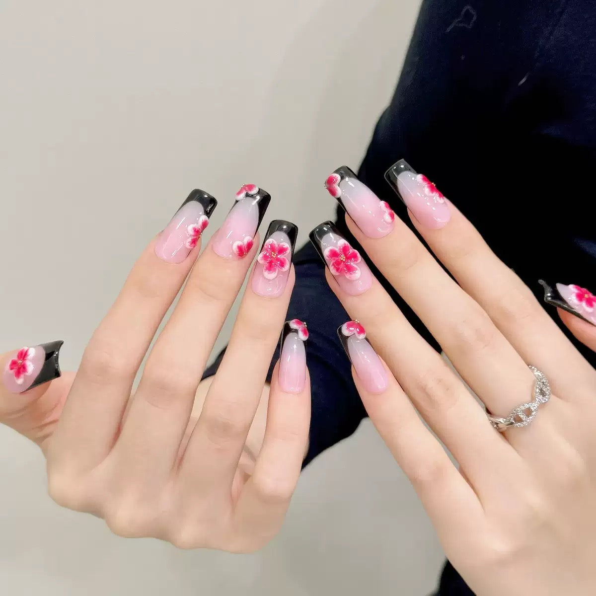 Midnight Sakura -  Handmade Press On Nails