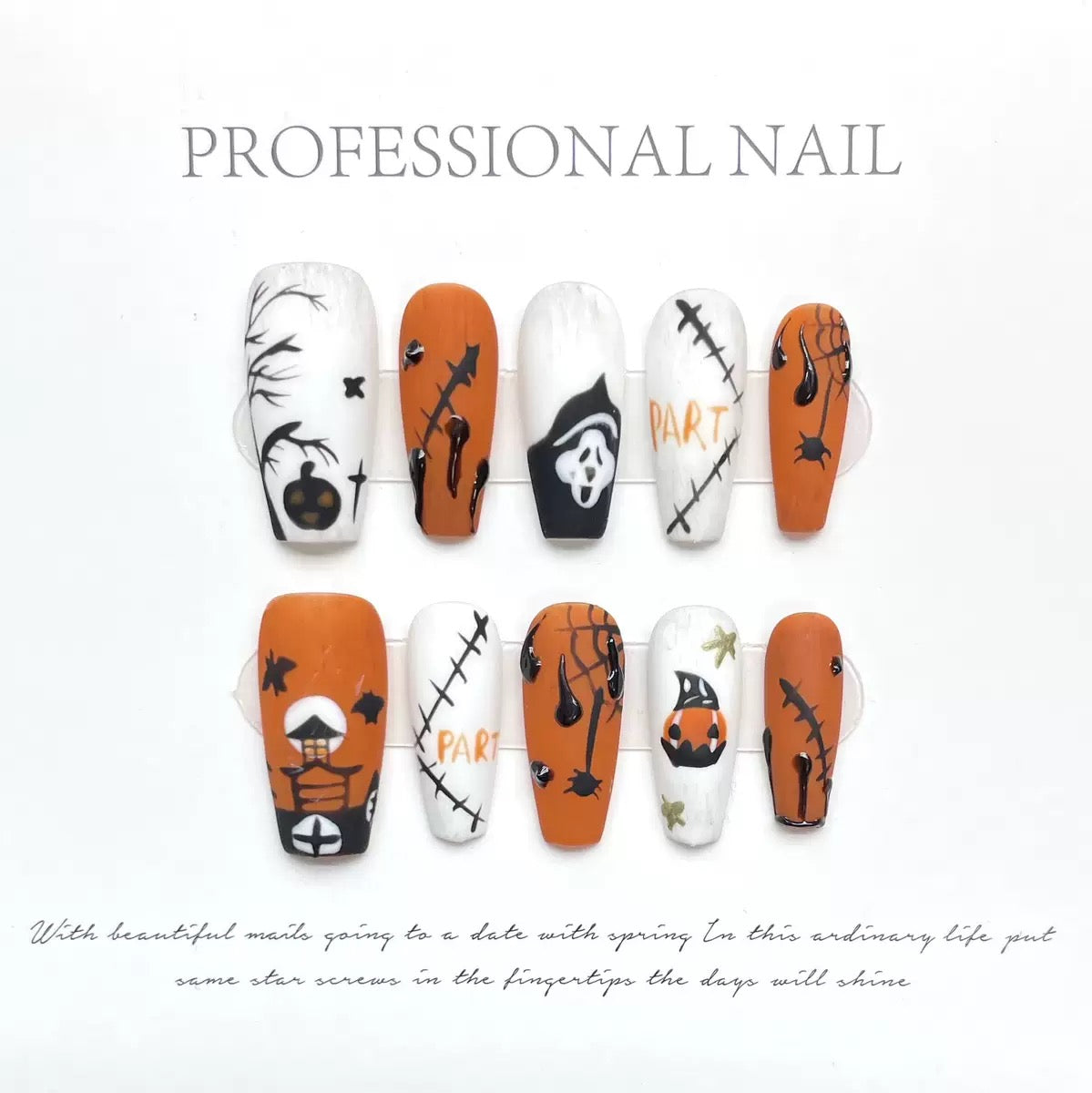 Halloween Orange - Holiday Handmade Press On Nails
