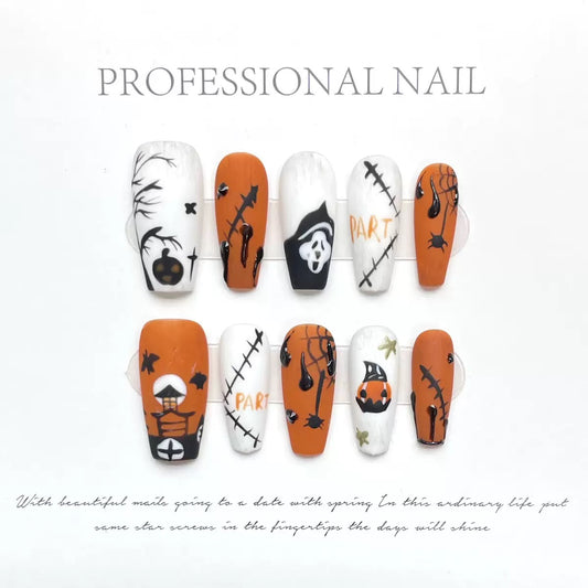 Halloween Orange - Holiday Handmade Press On Nails