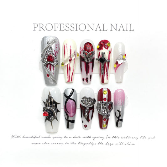 Halloween Silver  - Holiday Handmade Press On Nails