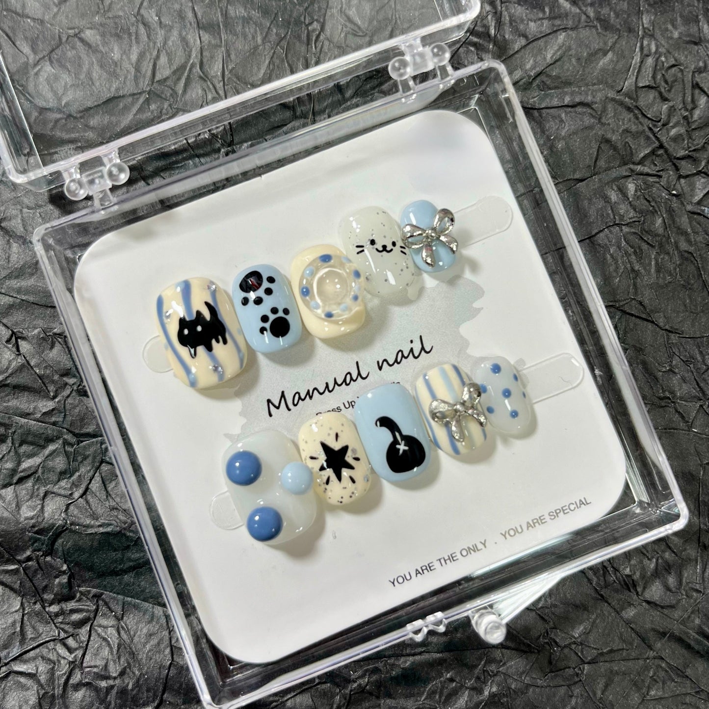 Black Cat Paw- Cute Kawaii Handmade Press On Nails