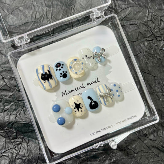 Black Cat Paw- Cute Kawaii Handmade Press On Nails