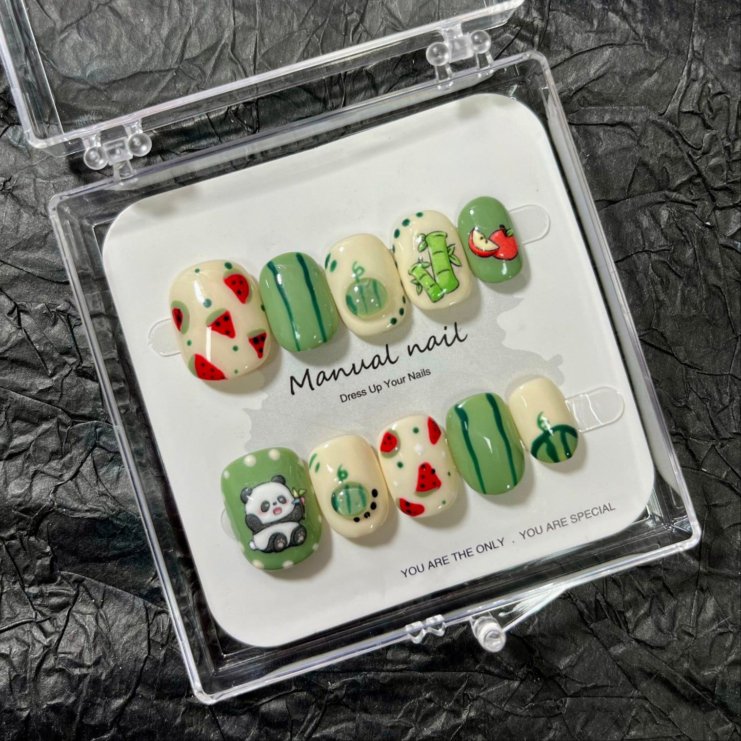 Watermelon & Panda - Cute Kawaii Handmade Press On Nails
