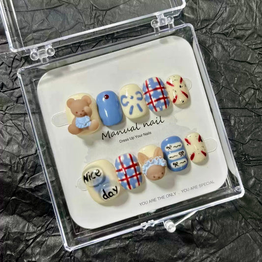 Sleepy Bear  - Cute Kawaii Handmade Press On Nails