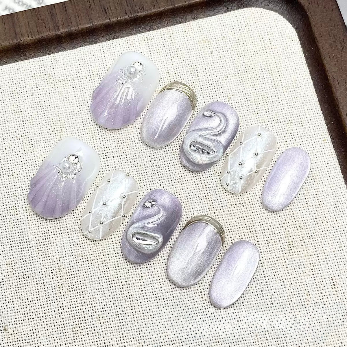 Violet Swan - Fairy Chic Handmade Press On Nails