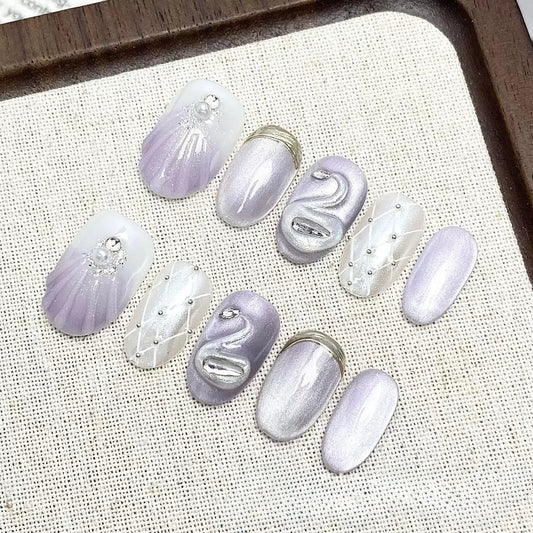 Violet Swan - Fairy Chic Handmade Press On Nails