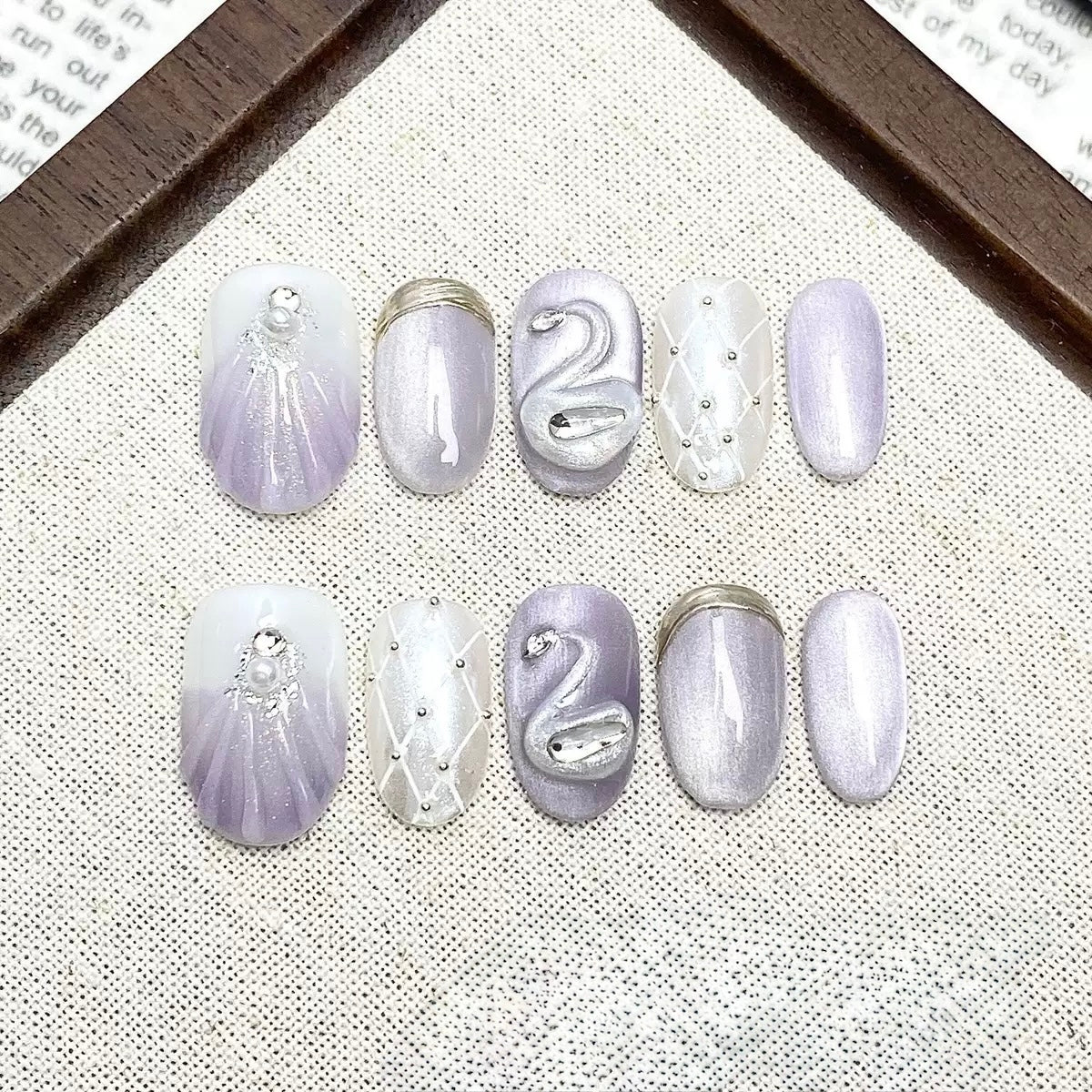 Violet Swan - Fairy Chic Handmade Press On Nails