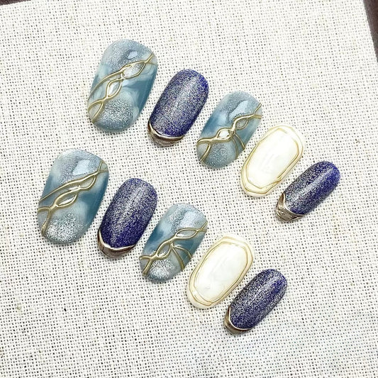 Blue Stone  - Fairy Chic Handmade Press On Nails