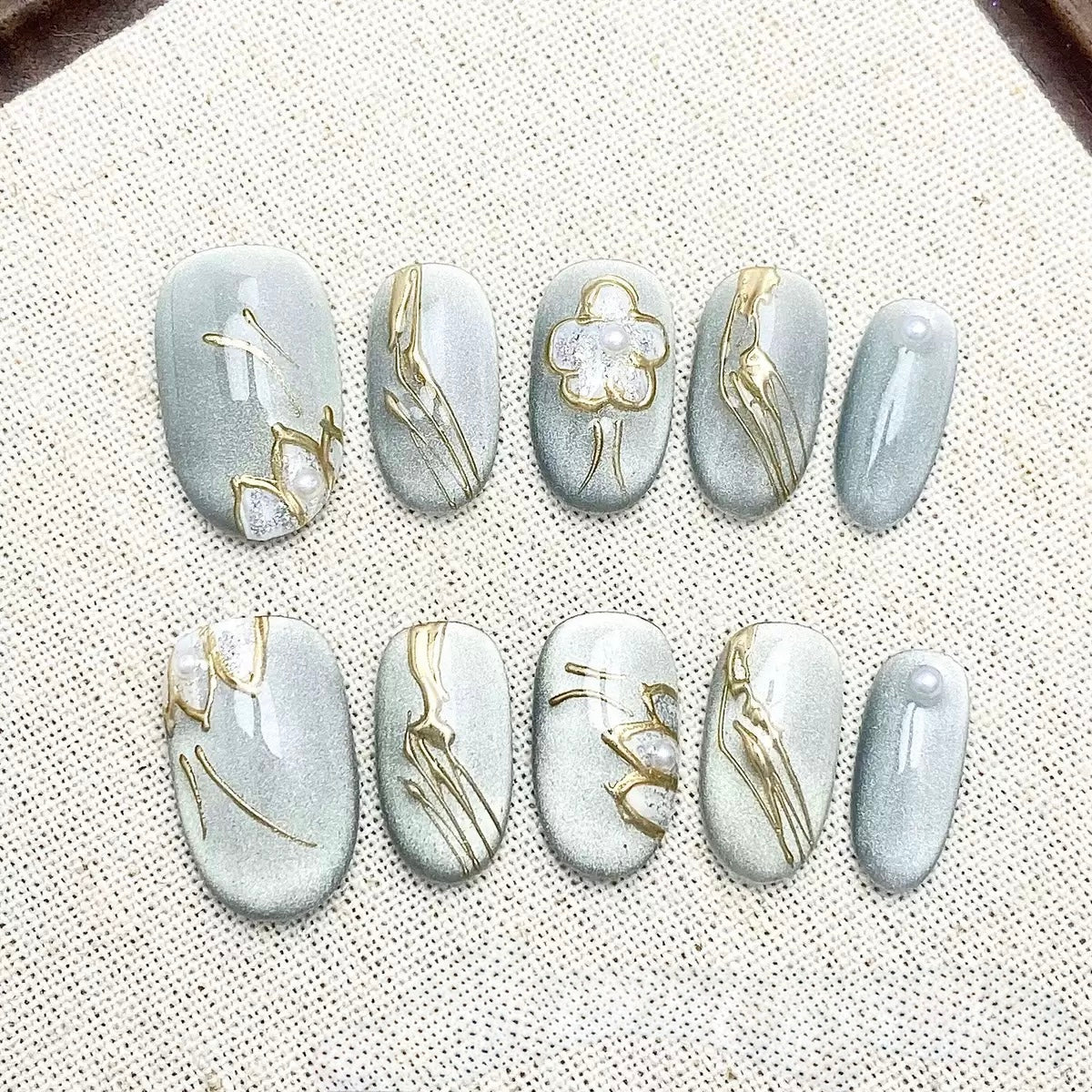 Blue Blossom- Fairy Chic Handmade Press On Nails