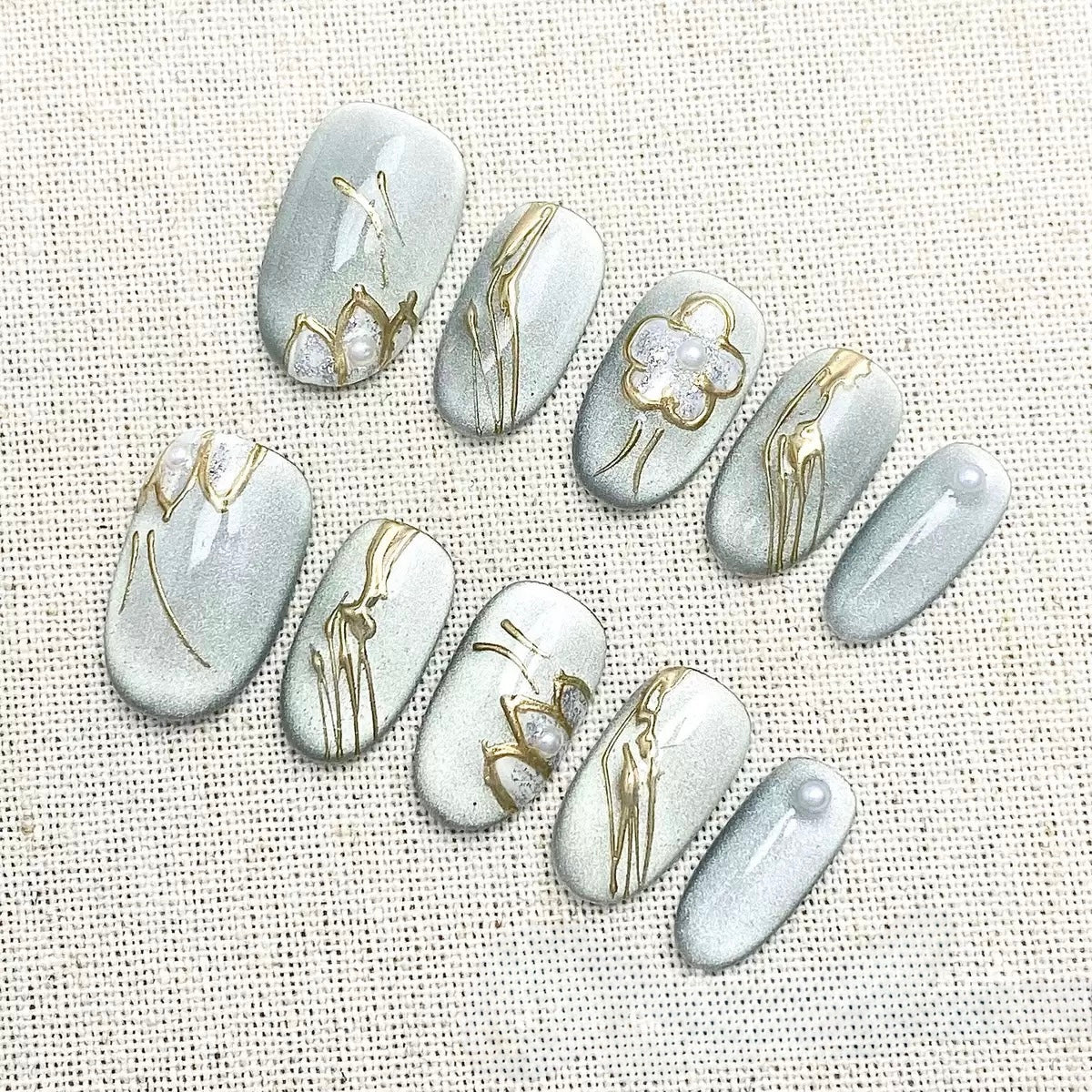 Blue Blossom- Fairy Chic Handmade Press On Nails